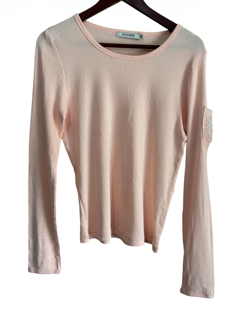 Holt Renfrew Women's Peach Ribbed Long Sleeve Top 100% Cotton Size XL